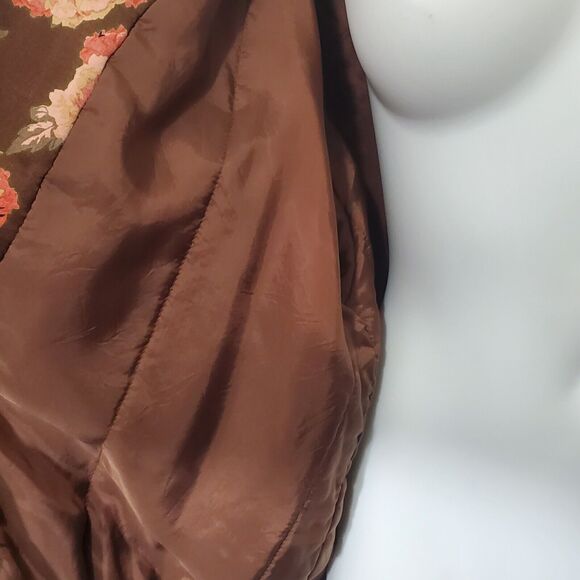 Saks Fifth Avenue Real Clothes Bomber Jacket Womens Large 100% Silk Brown Floral - Picture 8 of 11